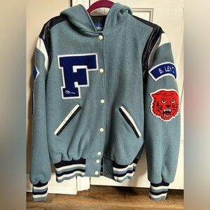 Vintage 1992 Holloway Varsity Jacket. Womens L. Wool, leather, embroidery.